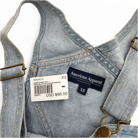 American Apparel Denim Short-Alls Medium Wash Indigo Size XS - Picture 6 of 9